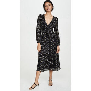 Reformation Black Midi Dress with Yellow & White Floral Print